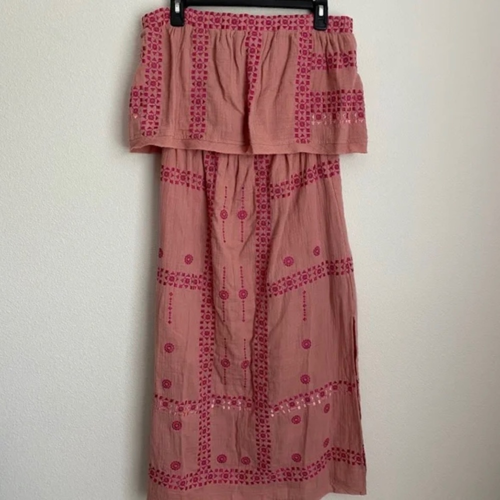 Strapless Embroidered Midi Dress with pockets by Fate & Vici Collection